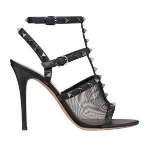 Valentino Rockstud 105 Black Mesh Stud Cage Ankle Strap Sandal Heel Pump 36